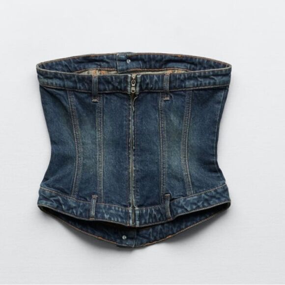 Zara Corset Style Denim Top New - Picture 5 of 6